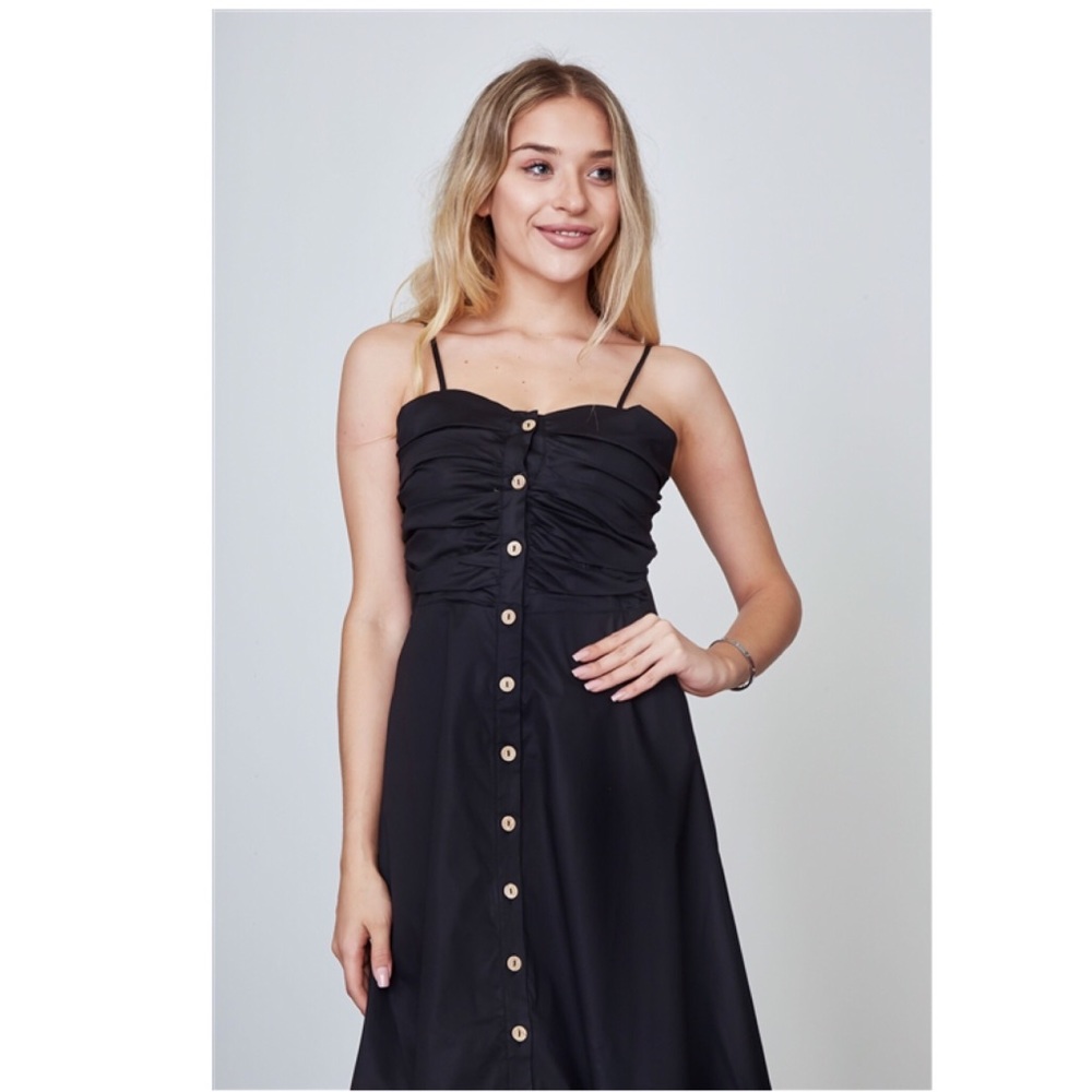 Black Button Down Front Midi Dress - Picture 5 of 7